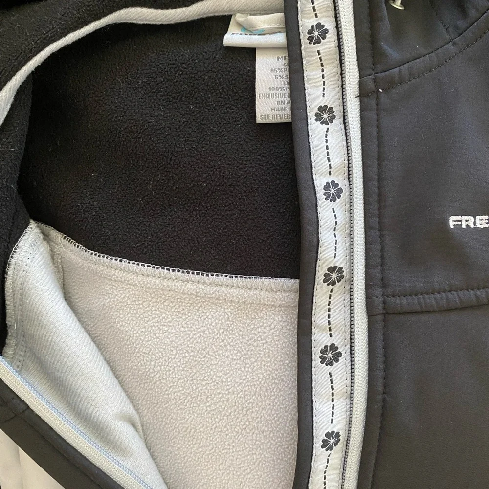 Free Country Jacket Adult Medium Black / Gray Hooded Zip Lined Soft Shell - Picture 7 of 10